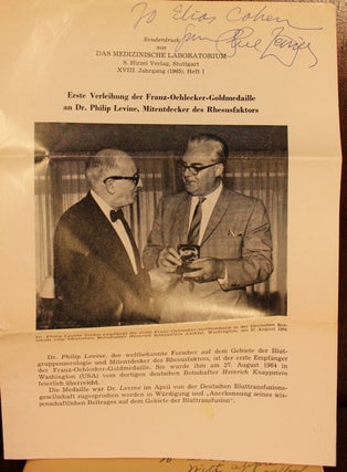 Item #002323 Pamphlet Signed by Hematologist Dr. Philip Levine to Dr. Elias Cohen. Dr. Philip Levine