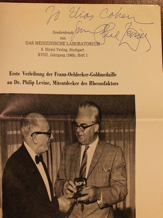Pamphlet Signed by Hematologist Dr. Philip Levine to Dr. Elias Cohen