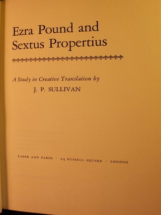 Ezra Pound & Sextus Propertius: A Study in Creative Translation