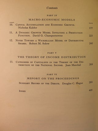 The Theory of Capital, Proceedings of a Conference held by the International Economic Association