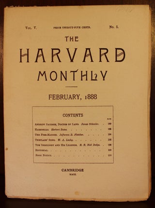 Six issues of "The Harvard Monthly" literary journal, including December 1887, February-June 1888