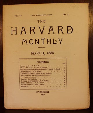 Six issues of "The Harvard Monthly" literary journal, including December 1887, February-June 1888