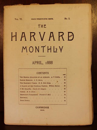 Six issues of "The Harvard Monthly" literary journal, including December 1887, February-June 1888