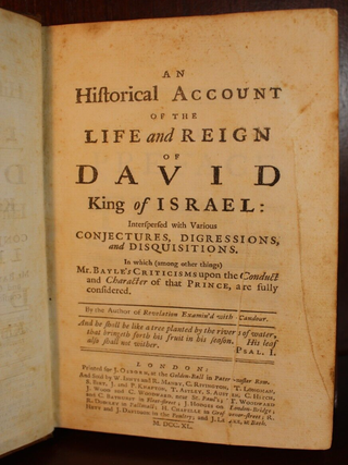 An Historical Account of the Life and Reign of David King of Israel