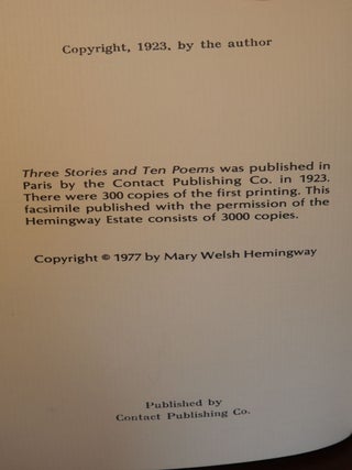 Three Stories and Ten Poems by Ernest Hemingway