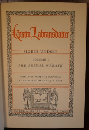 Kristin Lavransdatter in 2 Volumes
