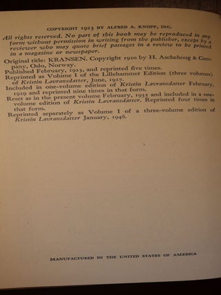 Kristin Lavransdatter in 2 Volumes