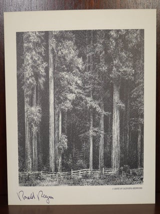 Item #4943 Ronald Reagan Signed Redwoods Engraving. Ronald Reagan