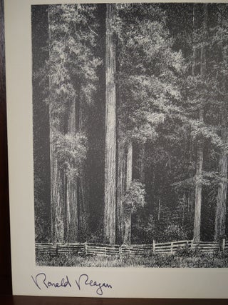 Ronald Reagan Signed Redwoods Engraving