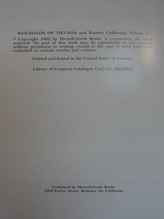Railroads of Nevada and Eastern California in 2 Volumes