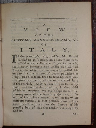 A View of the Customs, Manners, Drama of Italy, As They Are Described in The Frusta Letteraria