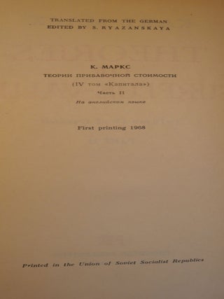 Theories of Surplus Value (Volume IV of Capital)