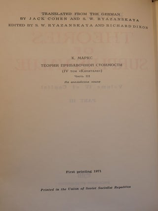 Theories of Surplus Value (Volume IV of Capital)