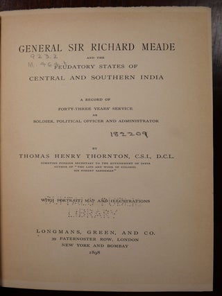 General Sir Richard Meade and the Feudatory States on Central and Southern India