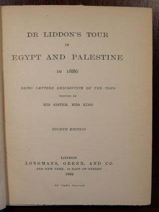 Dr. Liddon's Tour in Egypt and Palestine