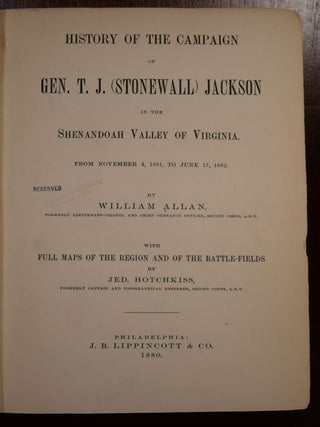 History of The Champaign of Gen T. J. (Stonewall) Jackson