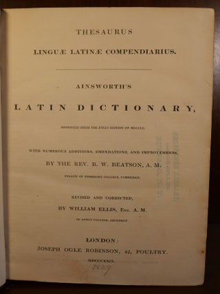 Thesaurus Linguae Latinae Compendiarius, Ainsworth's Latin Dictionary