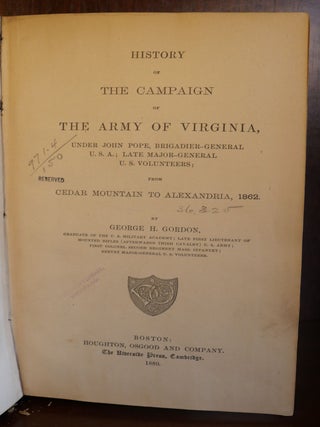 History of The Campaign of The Army of Virginia