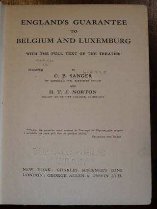 England's Guarantee to Belgium and Luxmburg