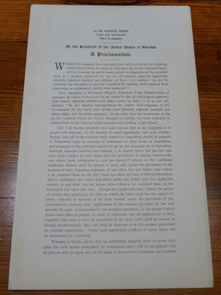 Item #6792 LA SAL National Forest Map Proclamation Utah and Colorado. Woodrow Wilson