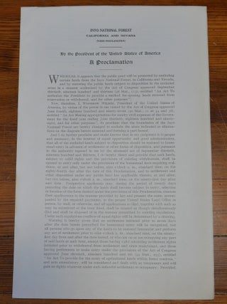 Item #6820 Inyo National Forest Map Proclamation California and Nevada. Woodrow Wilson
