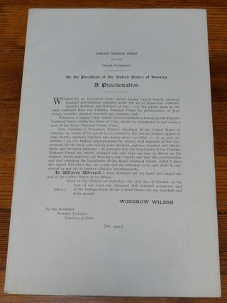 Item #6831 Fishlake National Forest Map Proclamation Utah. Woodrow Wilson
