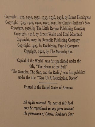 The Short Stories of Ernest Hemingway SIGNED